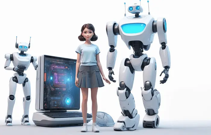 Ai Robot and Girl Futuristic Artwork 3D Design Illustration